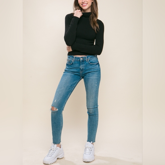 Mock Neck Long Sleeve Sweater Top Black Various Sizes Available - Picture 4 of 8